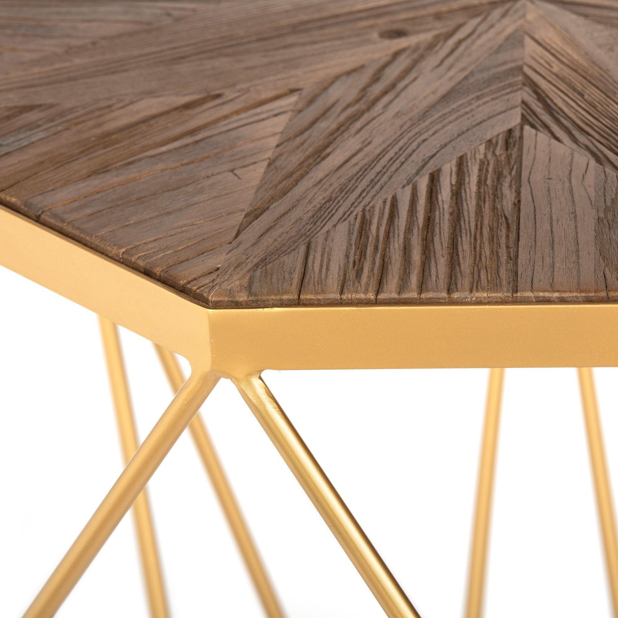 Mesa lateral Joel,  madera de olmo y base de acero.-2