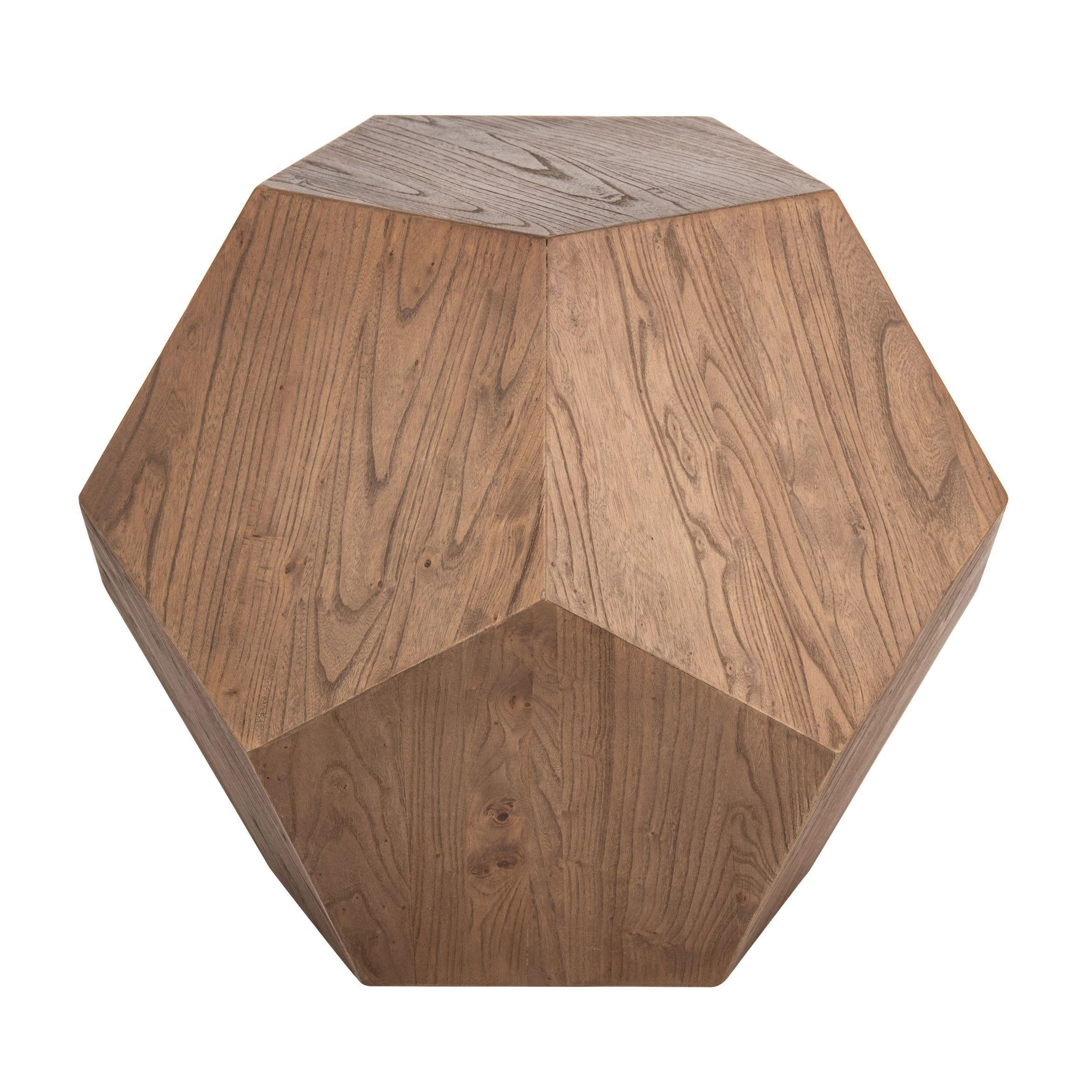 Mesa lateral Geo de madera de olmo estilo geométrica.-2