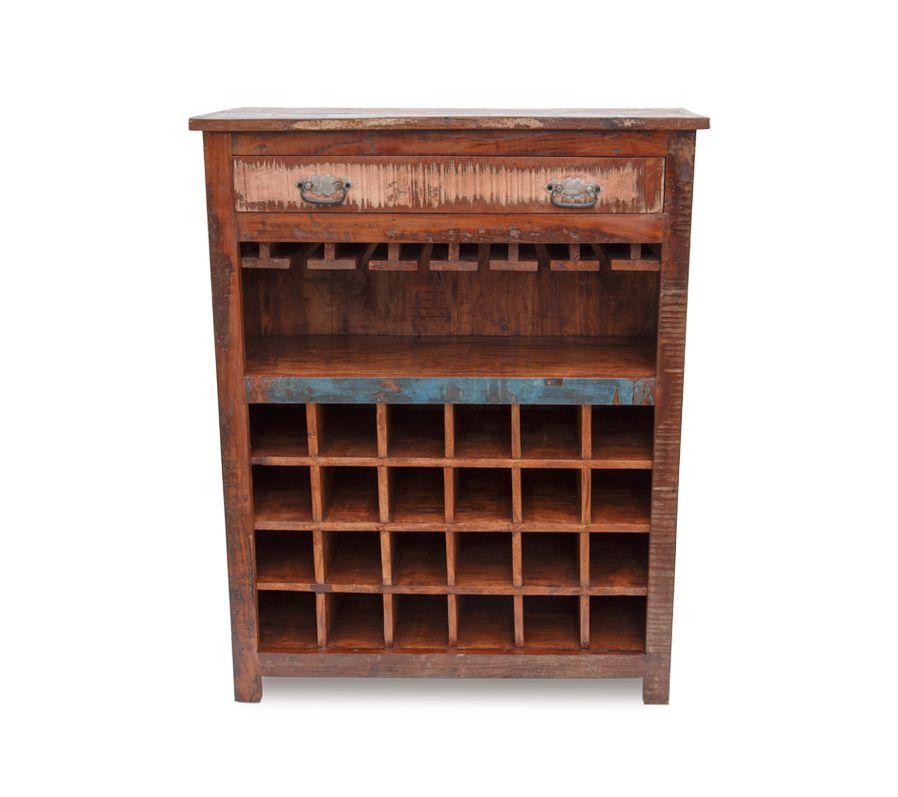 Cava Leh para botellas de vino y copas hecho de madera reciclada.-2