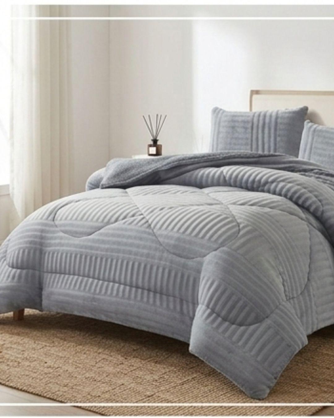 COBERTOR DE INVIERNO CON CHIPORRO RELIEVE LINEAS ELEGANTE UNICOLOR 1.5P QUITA FRÍO NR TFI -4