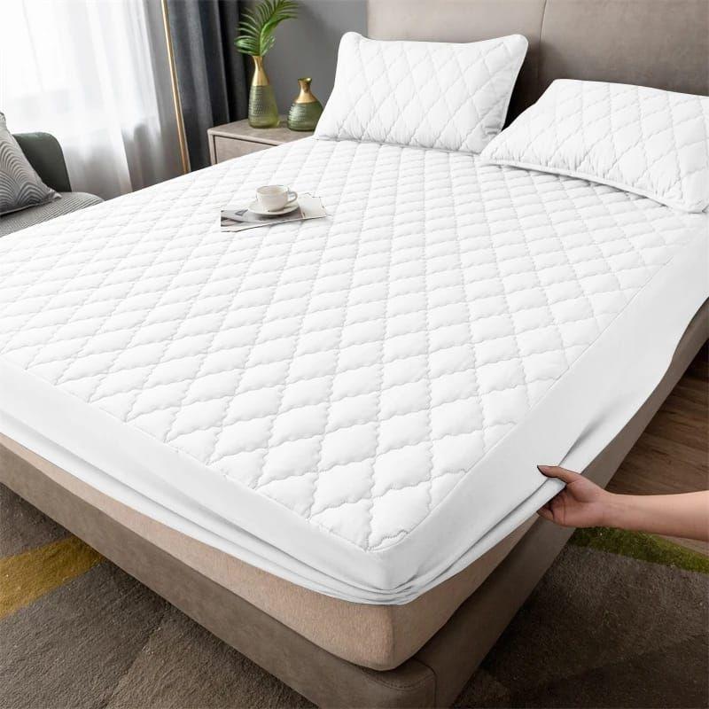 cubre colchón blanco 2 plaza protector impermeable 2 funda de almohada-2