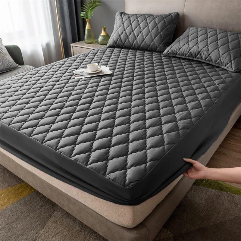cubre colchón GRIS 2 plaza protector impermeable 2 funda de almohada-0