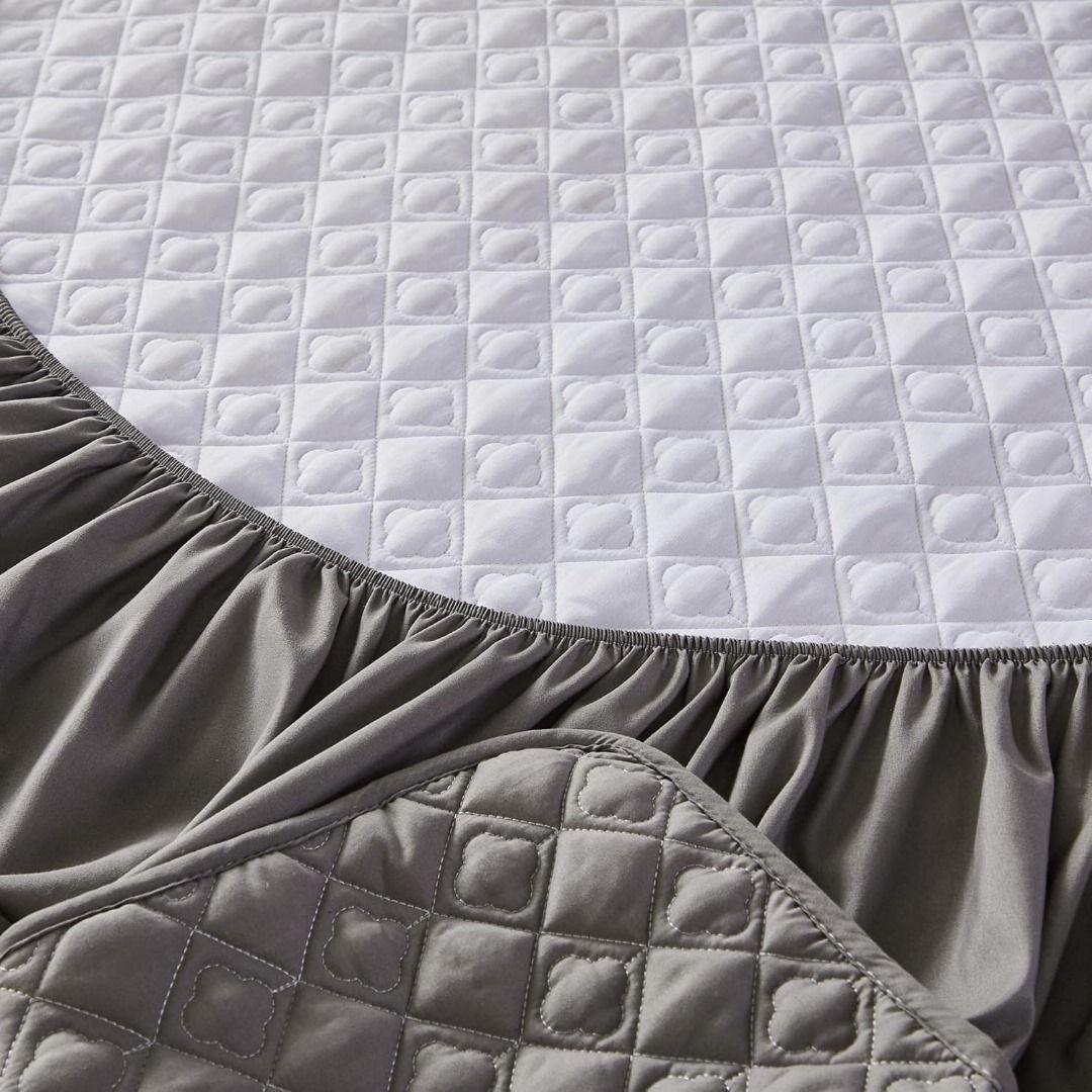 cubre colchón GRIS 2 plaza protector impermeable 2 funda de almohada-1