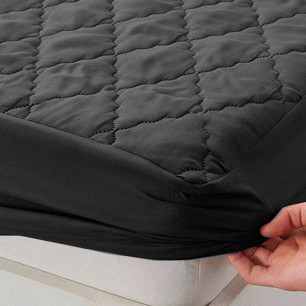 cubre colchón NEGRO 2 plaza protector impermeable 2 funda de almohada-3