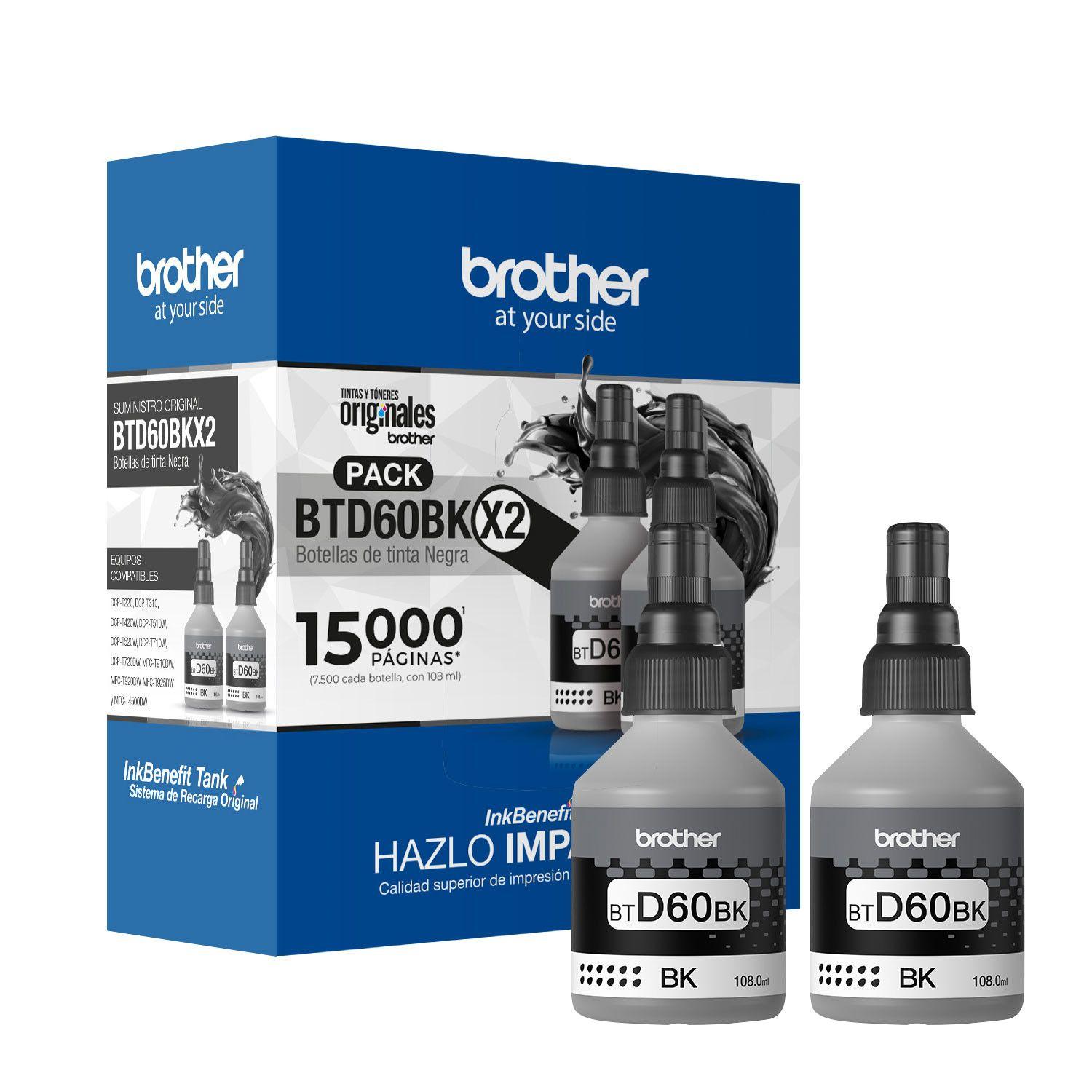 BOTELLA TINTA NEGRA BROTHER BTD60BK PACK 2 BLACK PARA T710W-0