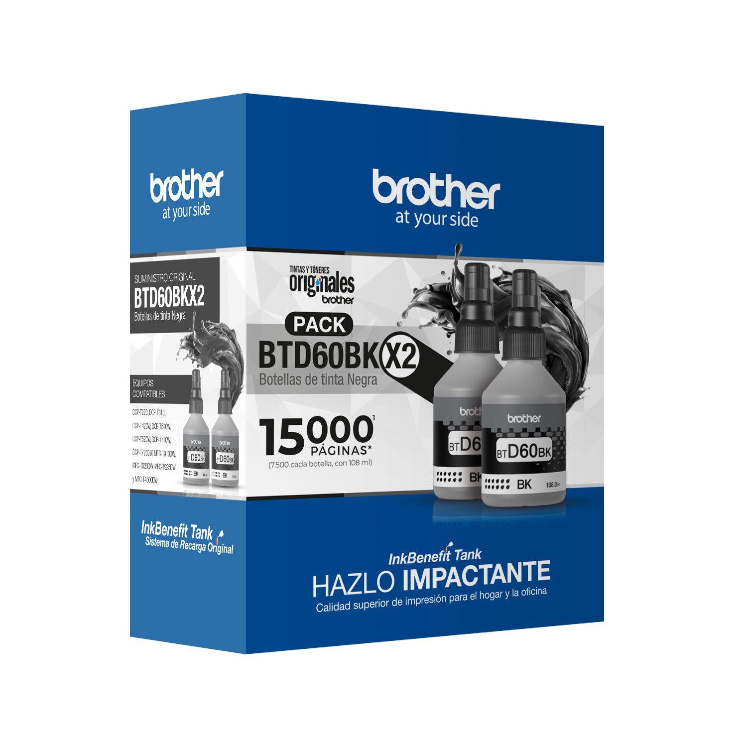 BOTELLA TINTA NEGRA BROTHER BTD60BK PACK 2 BLACK PARA T710W-1