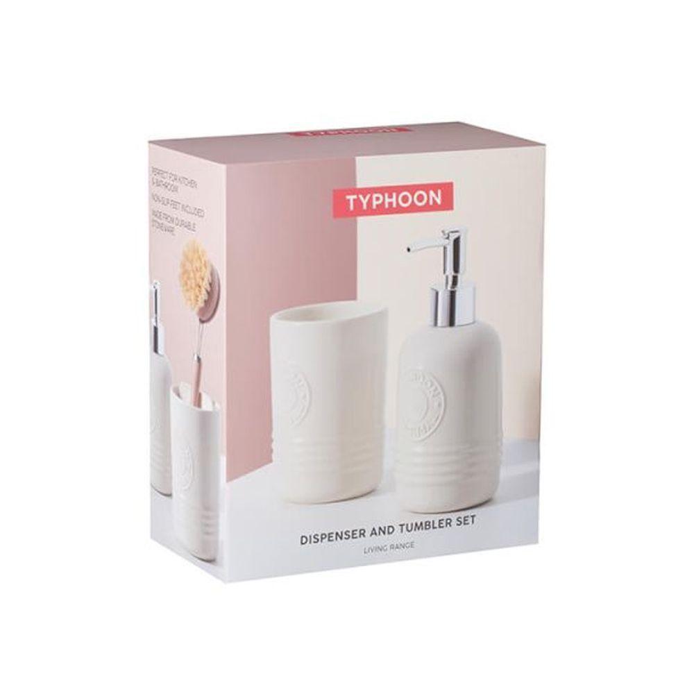 Set Dispensador Jabón y Vaso Living Cream-3