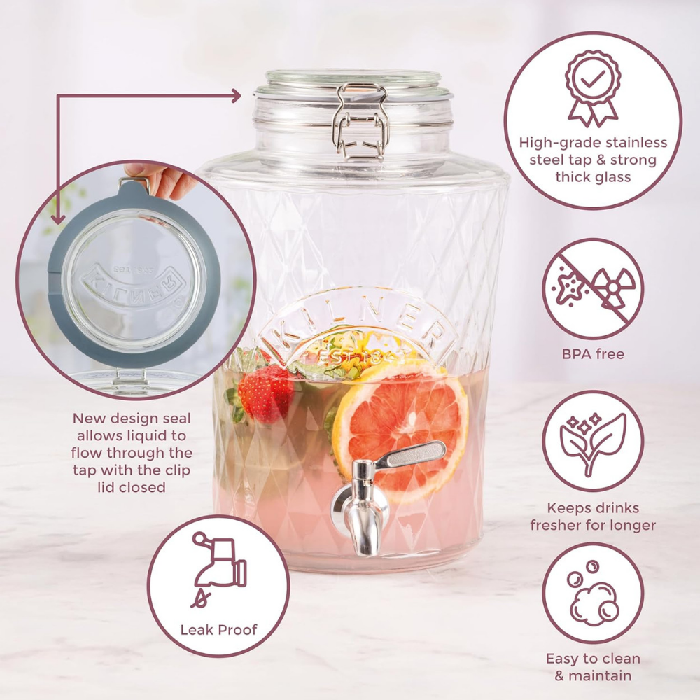 Dispensador Kilner Diamond Cierre Clip 5Lts-4
