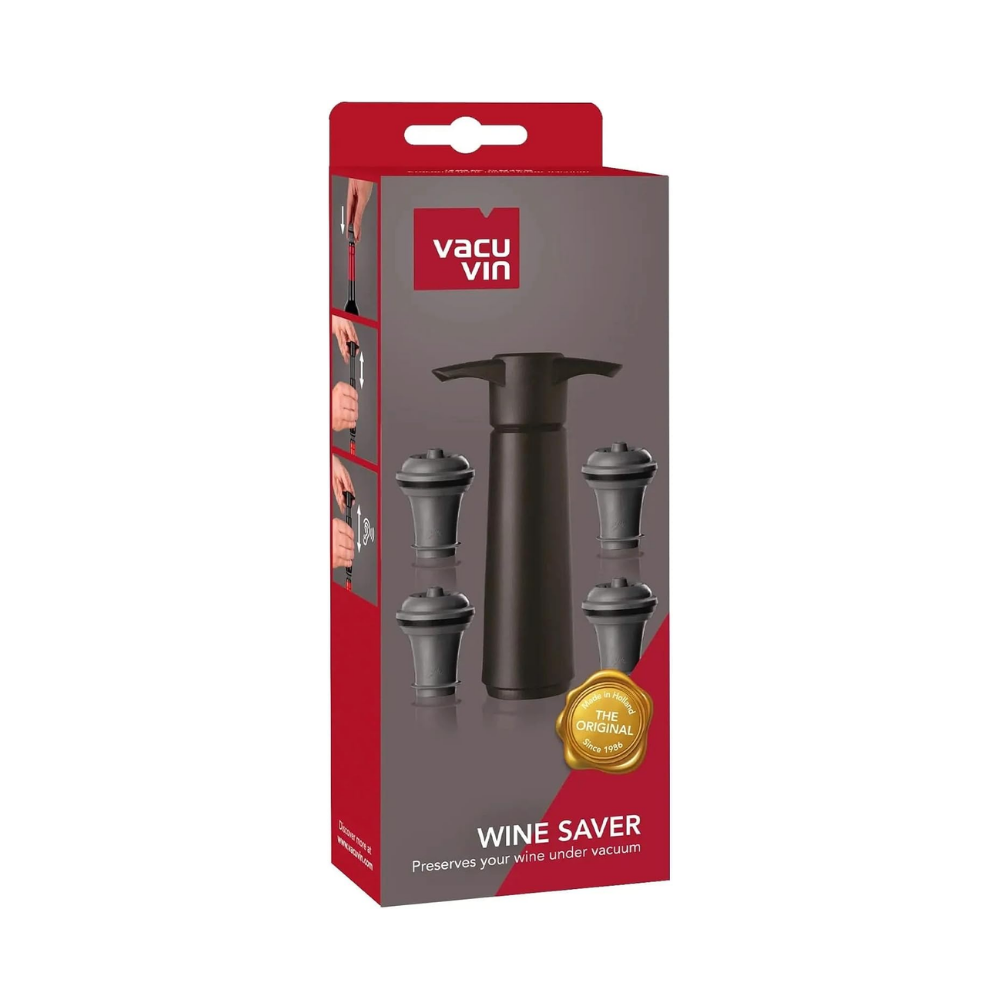 Set Bomba y 4 Tapones de Vacío para Vino Negro-3