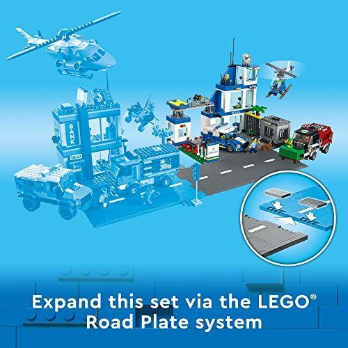 Comisaría de policía de LEGO City de juguete con furgoneta, camión de basura y helicóptero-4