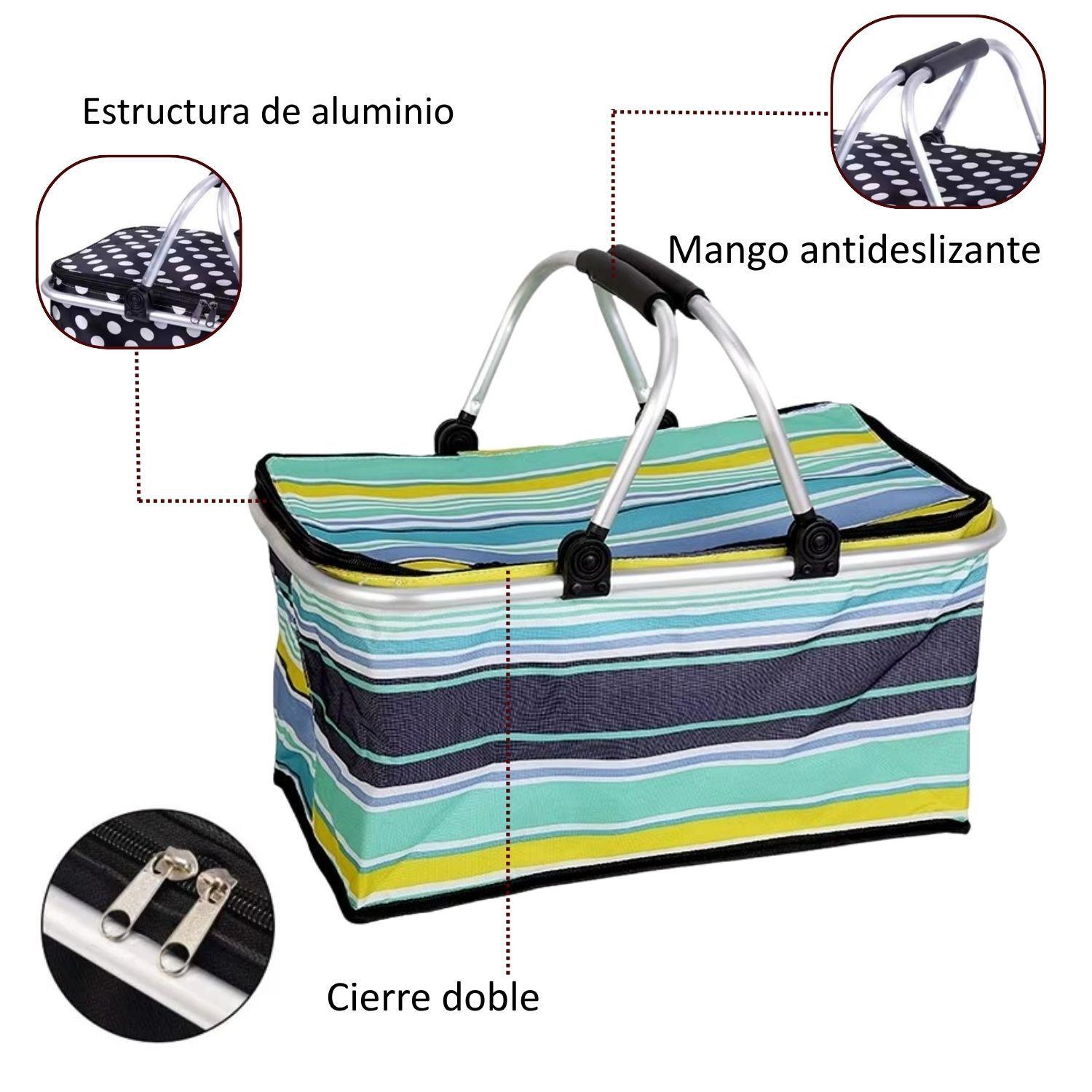 Bolso Termico Plegable Rayas Azul Cooler Picnic-3