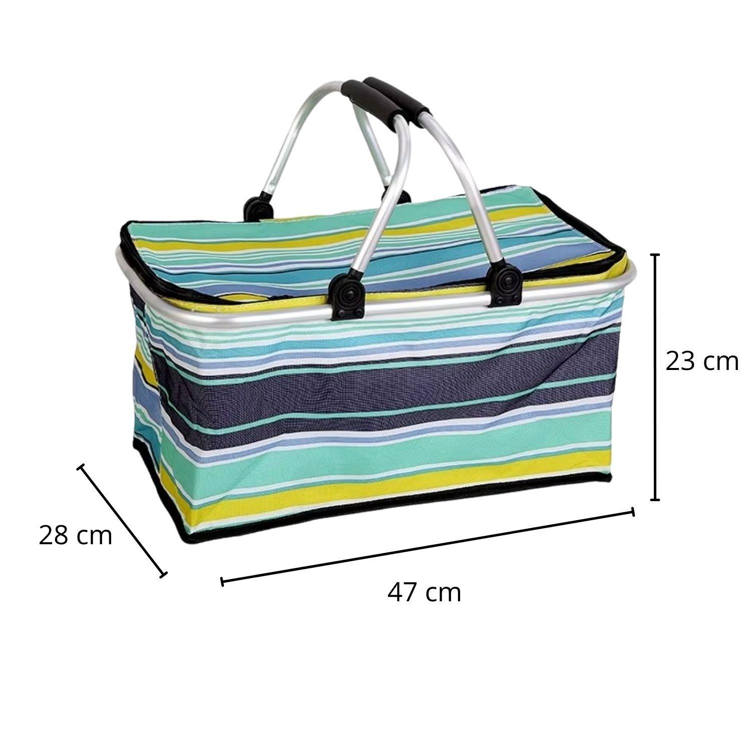Bolso Termico Plegable Rayas Azul Cooler Picnic-4