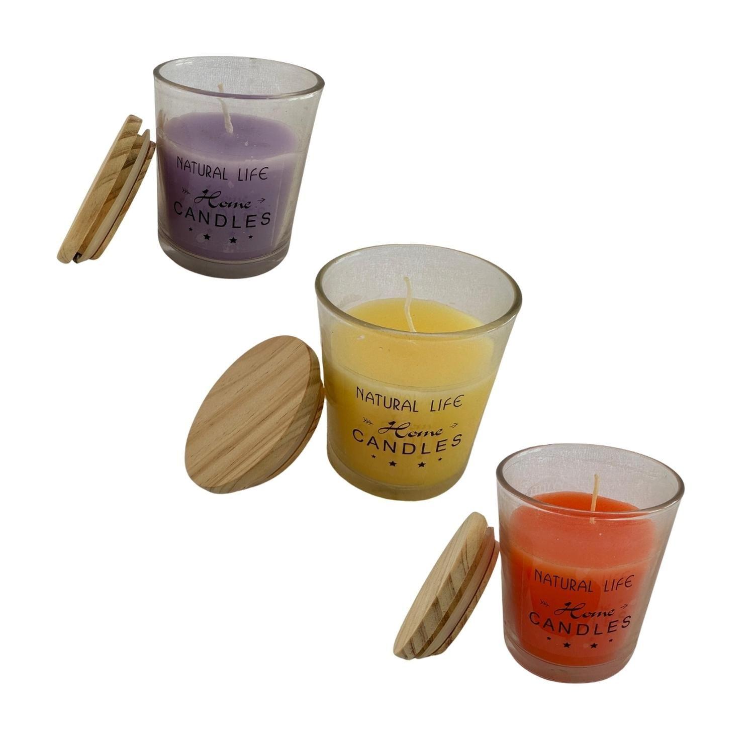 Vela Aromatica Decorativa Tapa Madera Pack De 3 Diseño B-2