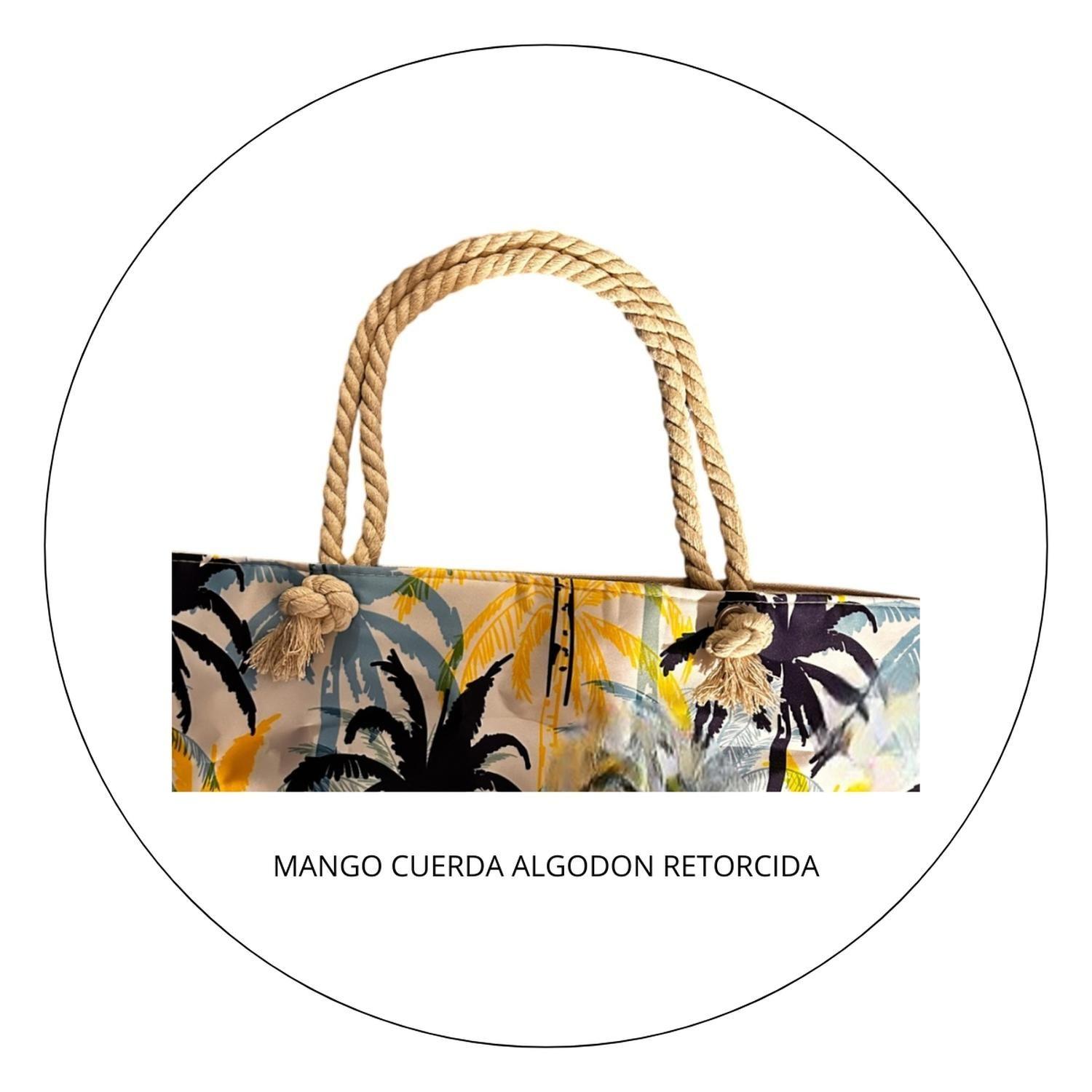 Bolso Playa Lona Algodón Blanco Con Cierre Y Bolsillo-4