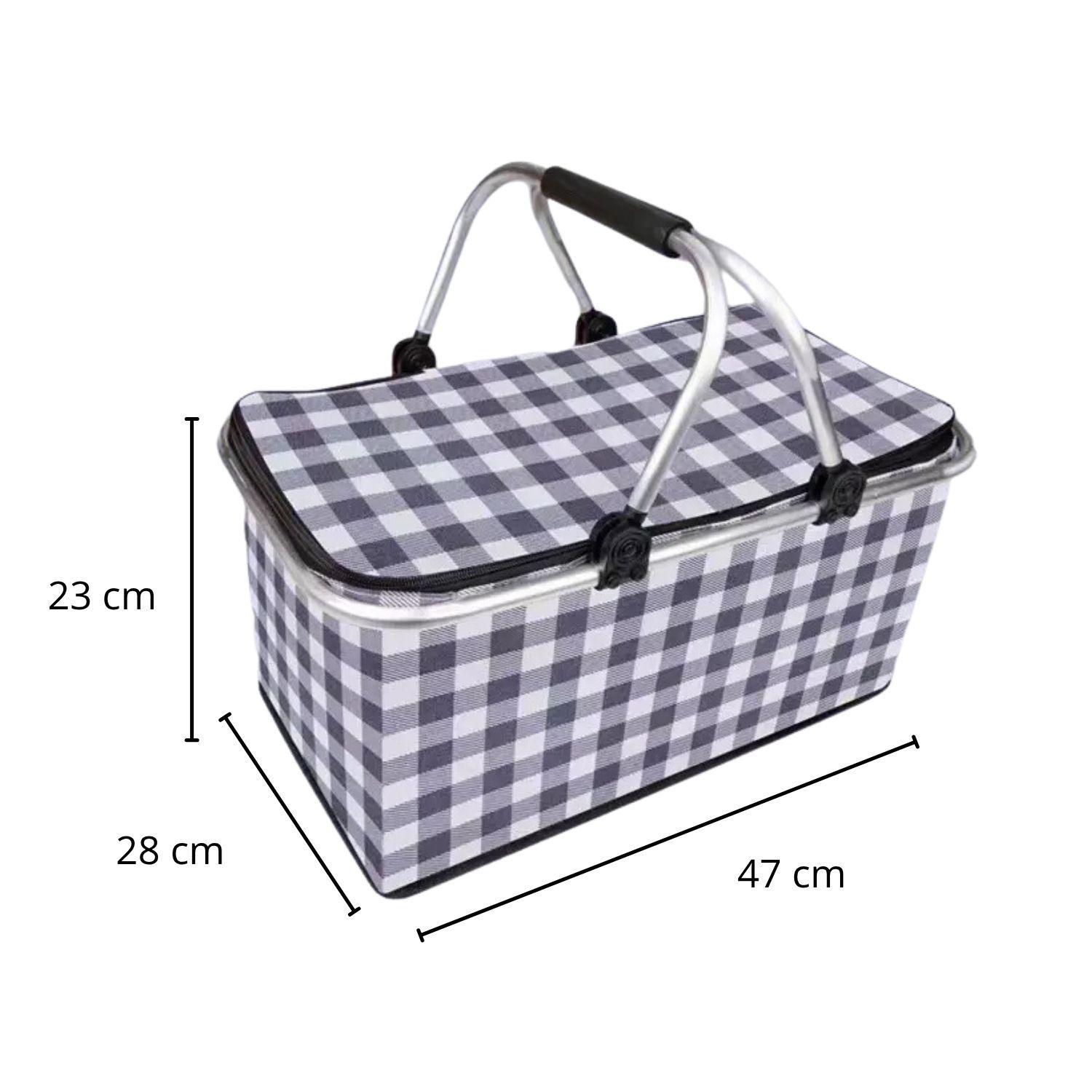 Bolso Termico Plegable Cuadros Negros Cooler Canasta Picnic-5