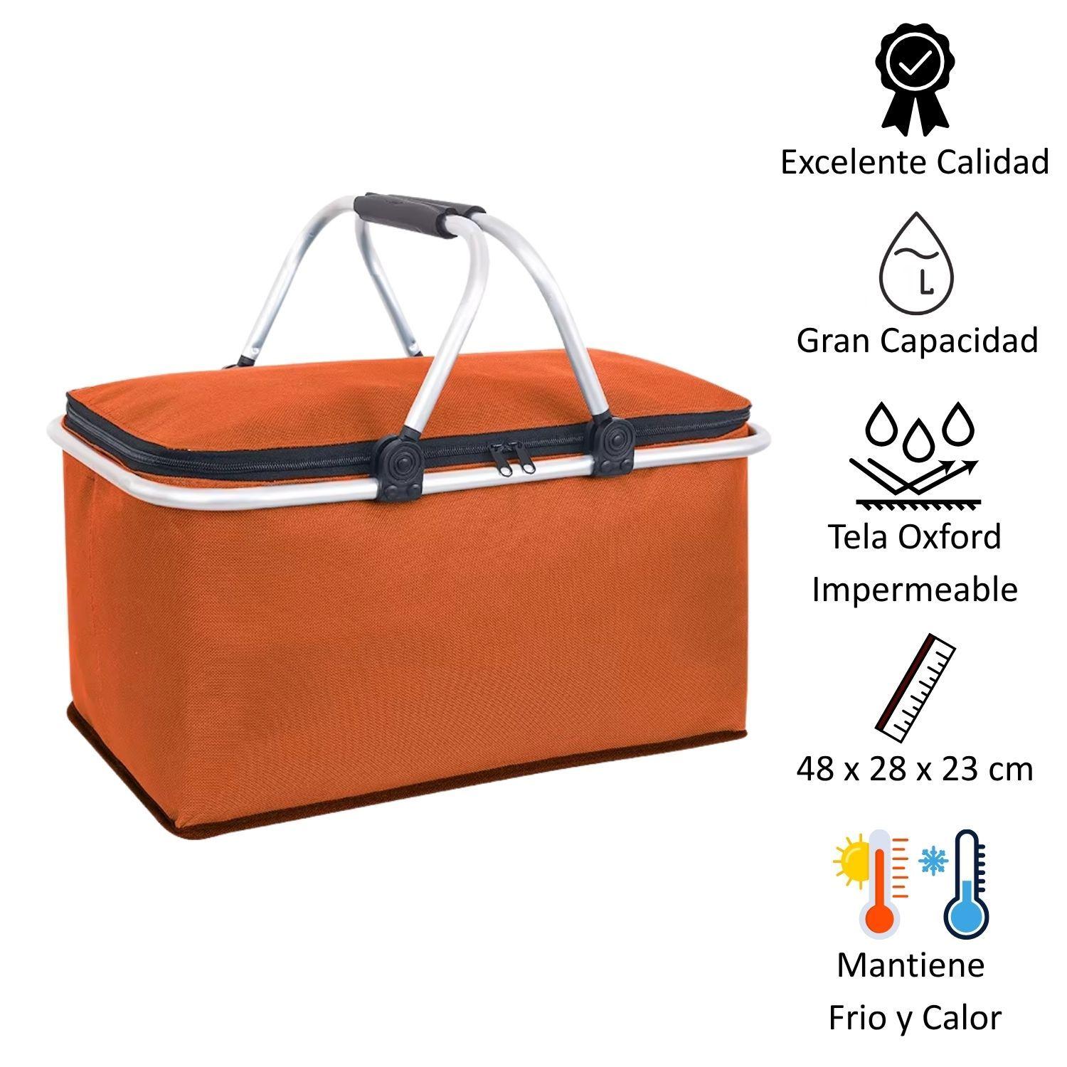 Bolso Termico Plegable Naranja Cooler Canasta Picnic-4