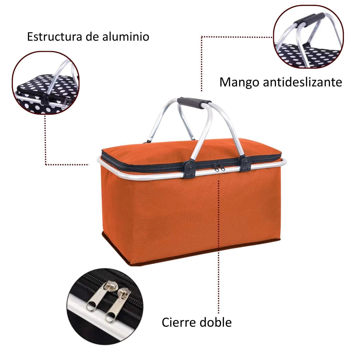 Bolso Termico Plegable Naranja Cooler Canasta Picnic-5