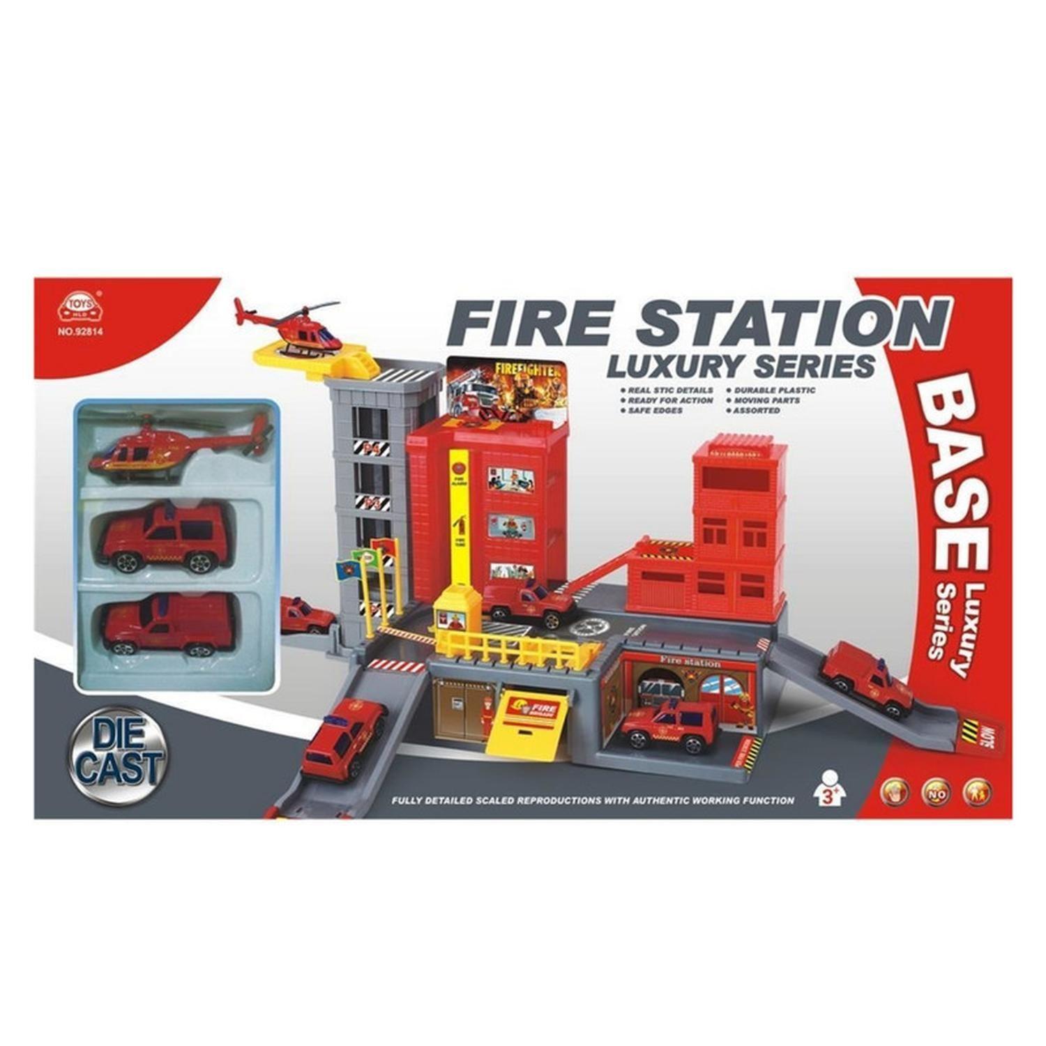 Juego Pista de Autos Estacionamiento Bomberos con Vehículos-0