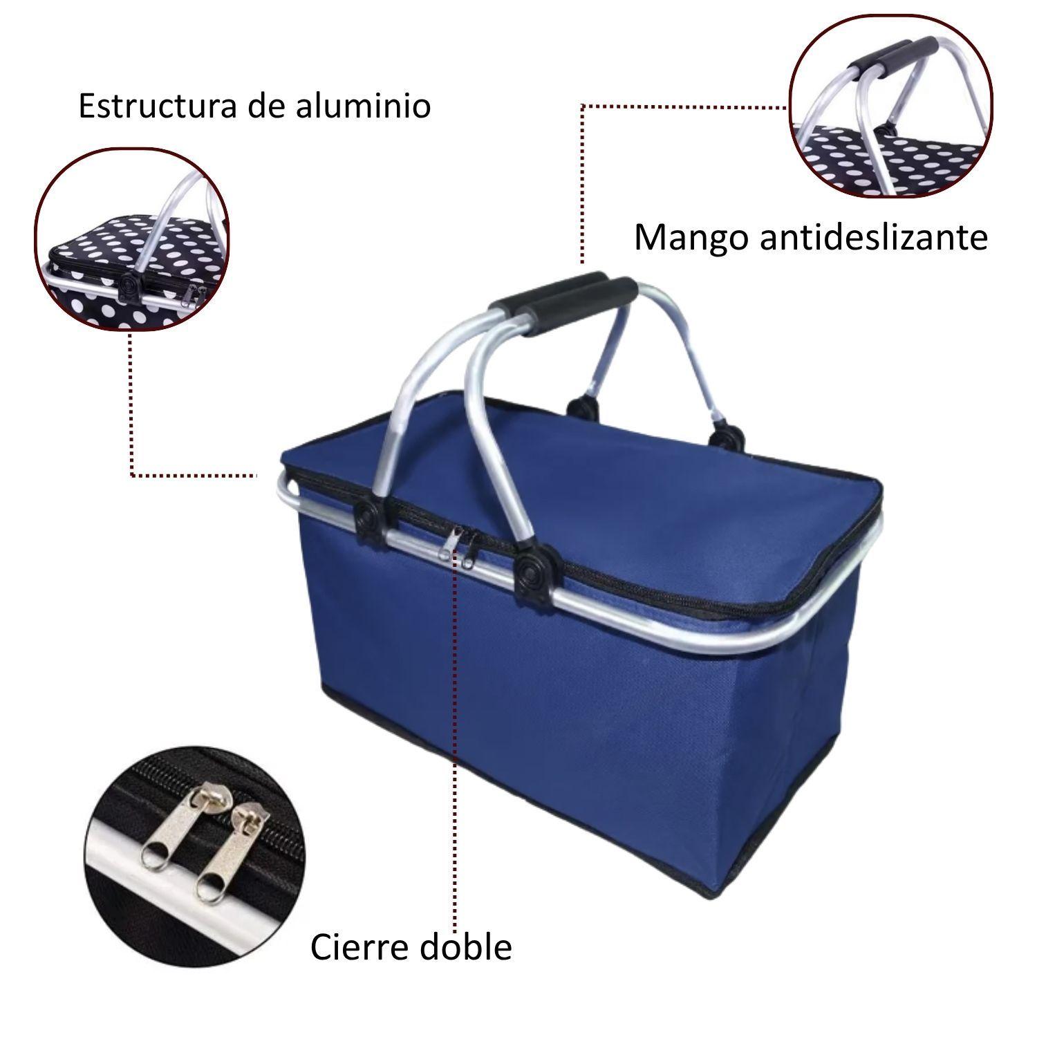 Bolso Termico Plegable Azul Cooler Canasta Picnic-2