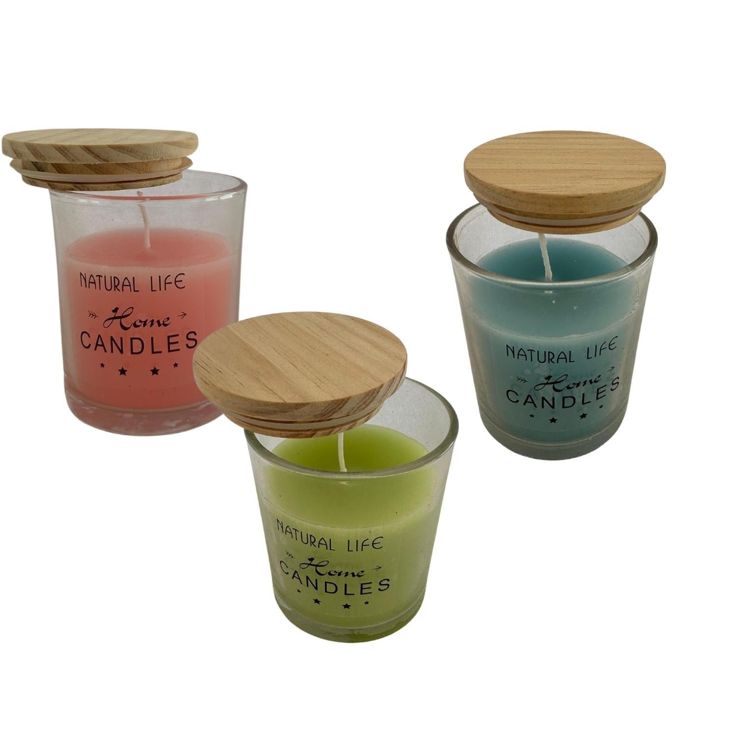 Vela Aromatica Decorativa Tapa Madera Pack De 3 Diseño A-2