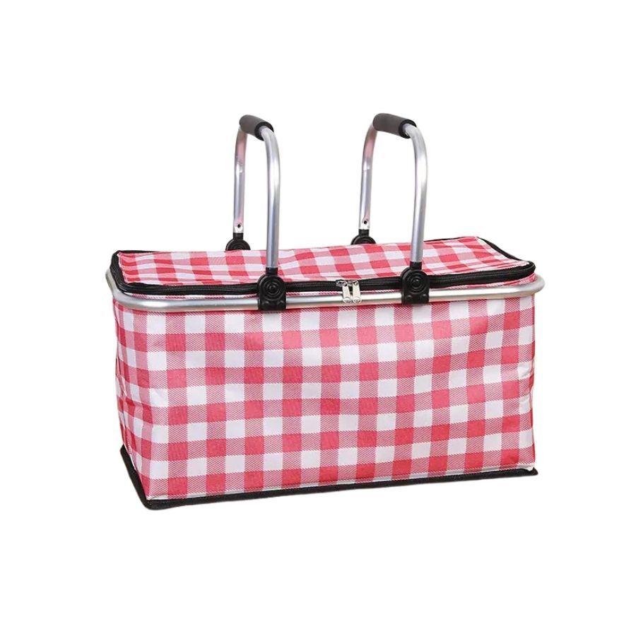 Bolso Termico Plegable Cuadros Rojos Cooler Canasta Picnic-6