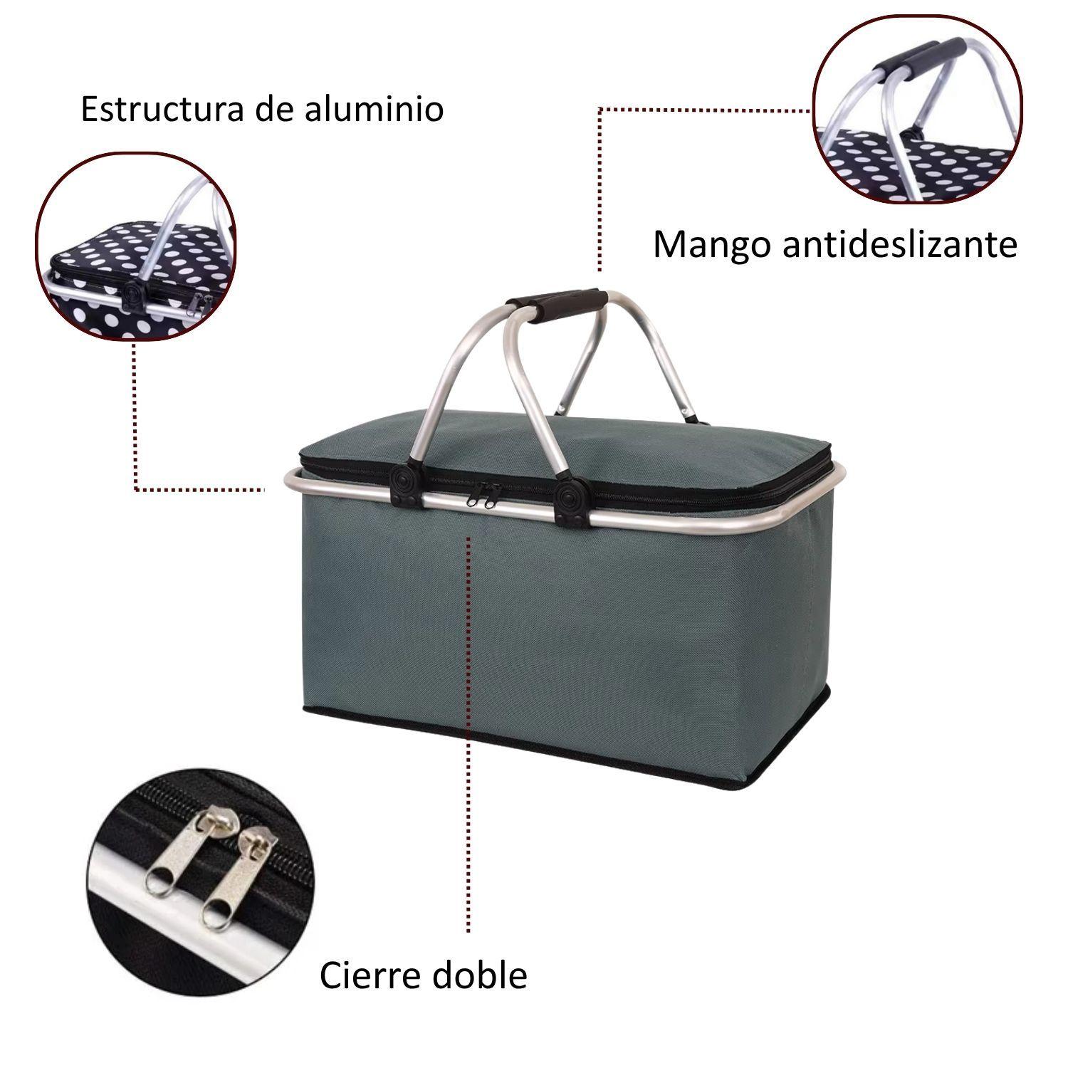 Bolso Termico Plegable Gris Cooler Canasta Picnic-4