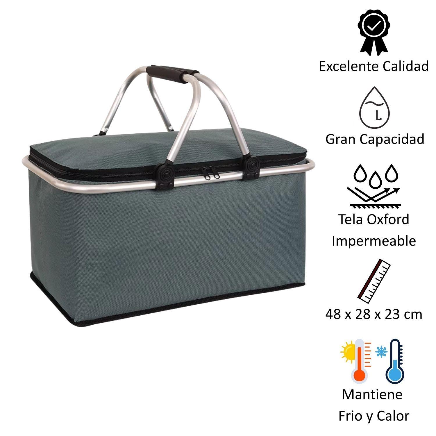Bolso Termico Plegable Gris Cooler Canasta Picnic-5