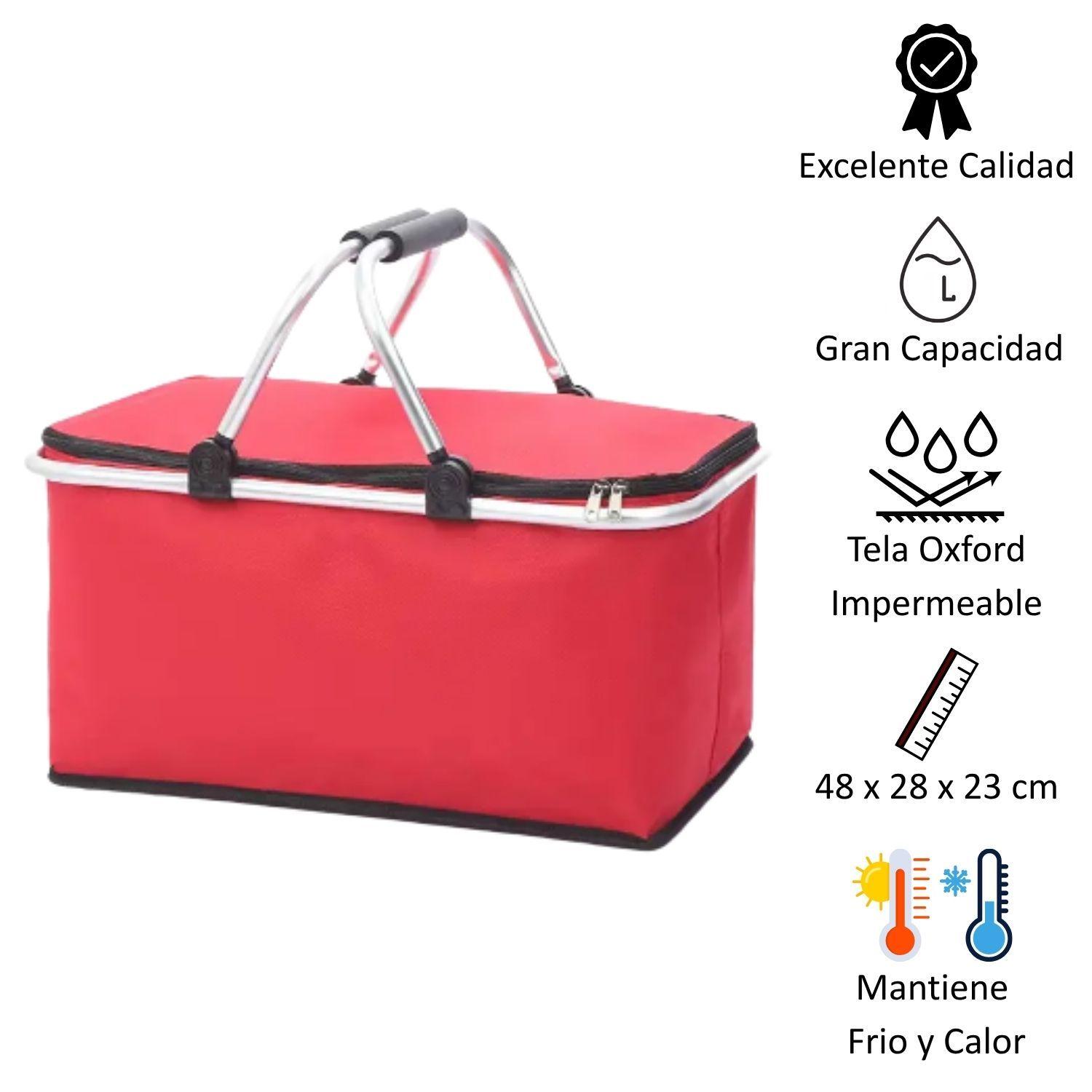 Bolso Termico Plegable Rojo Cooler Canasta Picnic-4