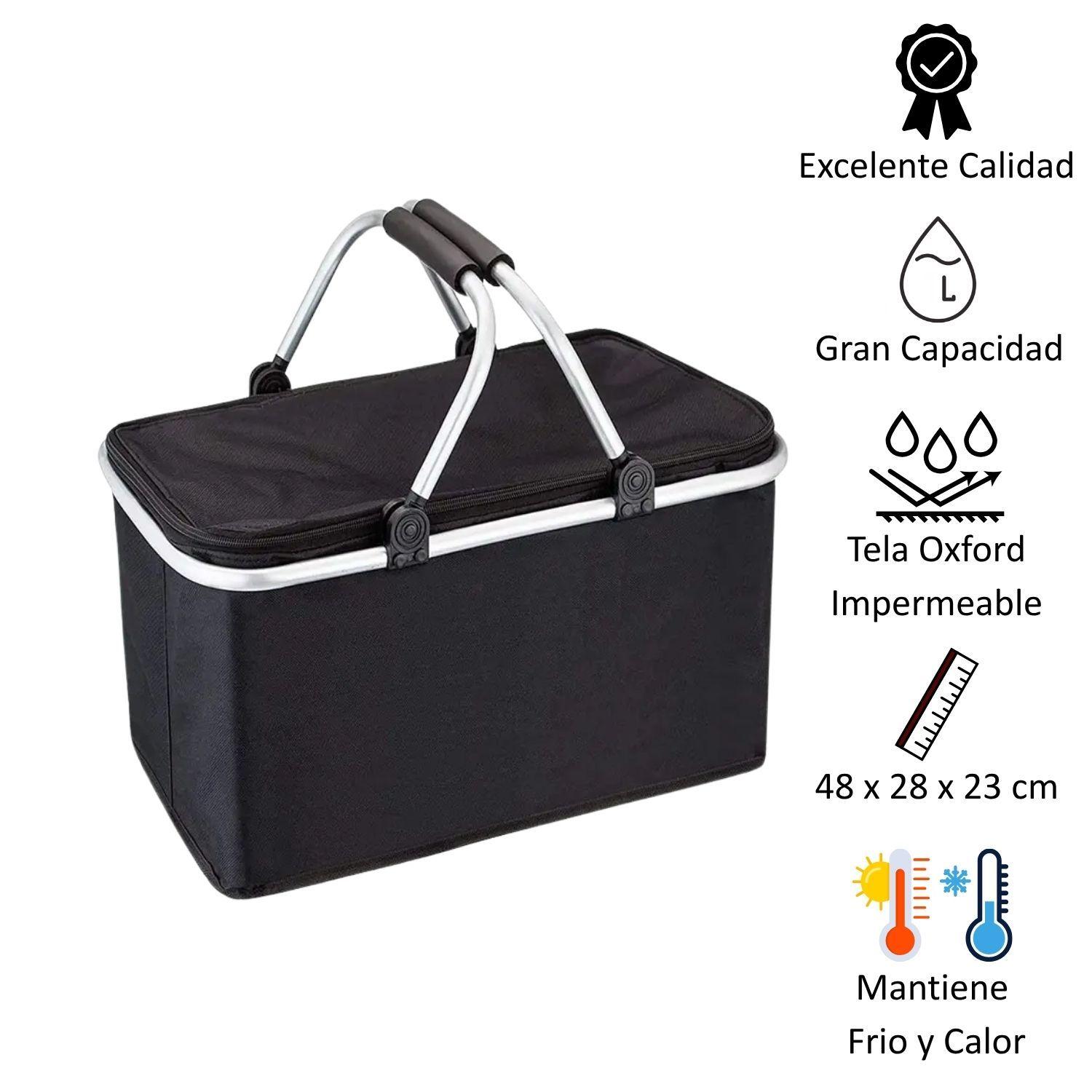 Bolso Termico Plegable Negro Cooler Canasta Picnic-3