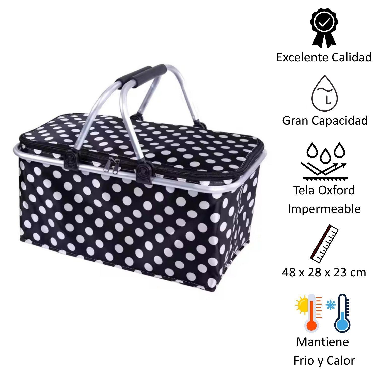 Bolso Termico Plegable Puntos Cooler Canasta Picnic-2