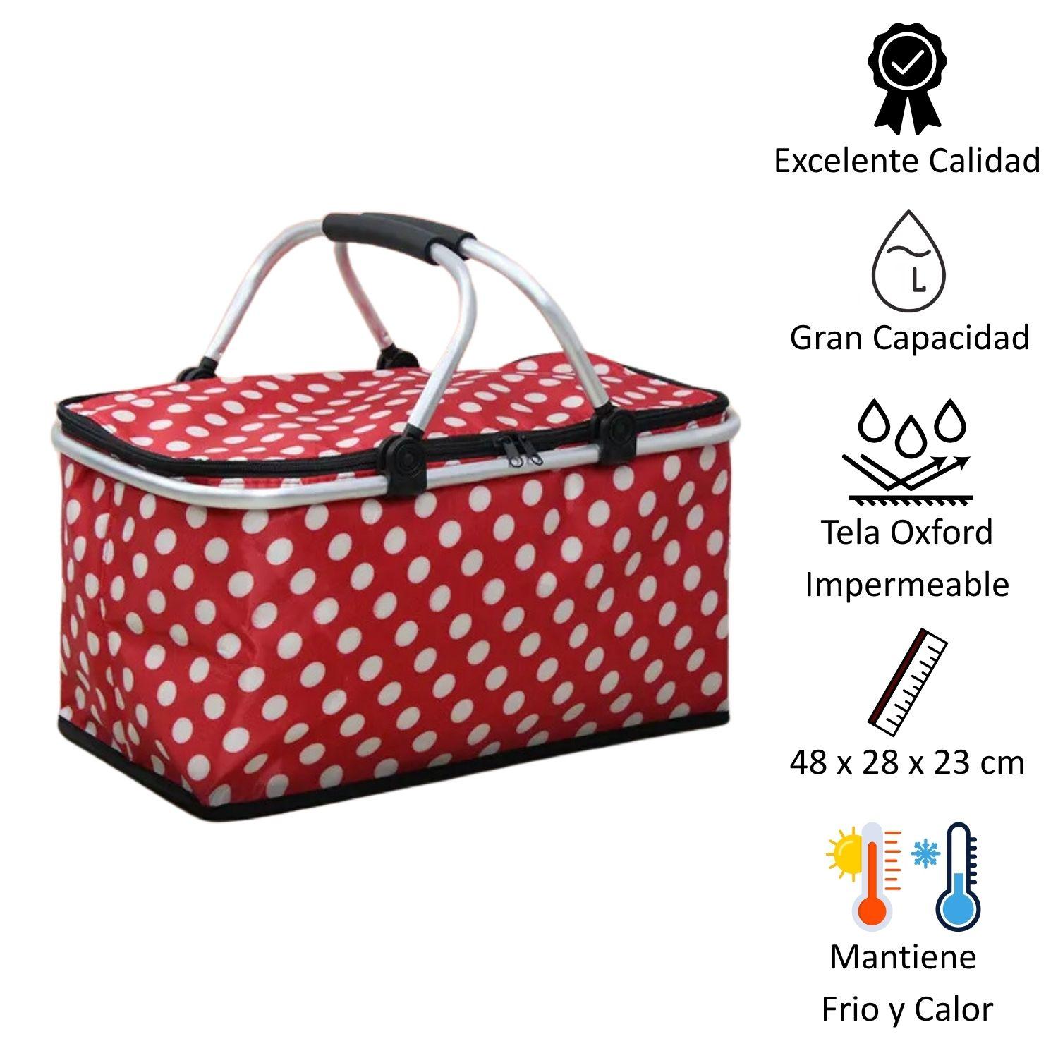 Bolso Termico Plegable Puntos Rojos Cooler Canasta Picnic-2