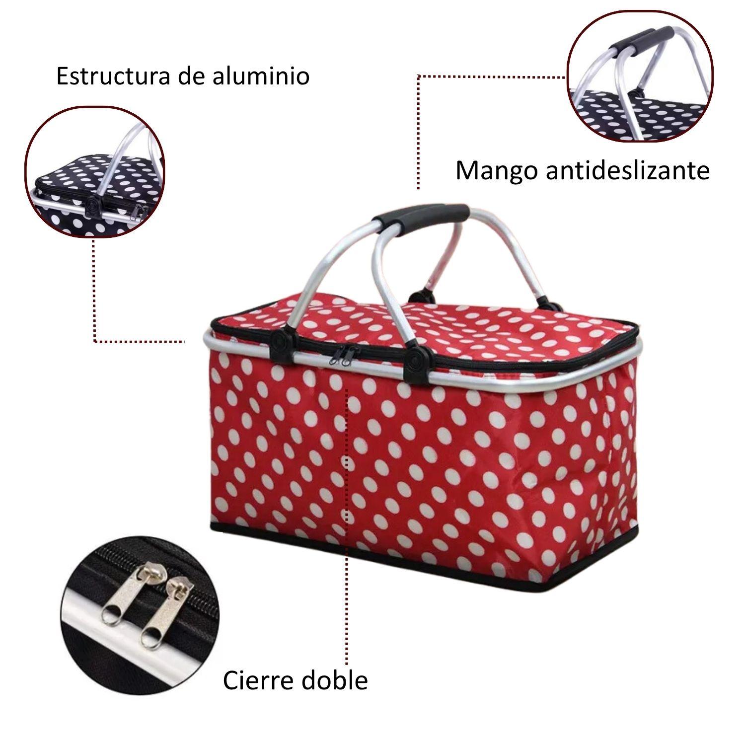 Bolso Termico Plegable Puntos Rojos Cooler Canasta Picnic-3
