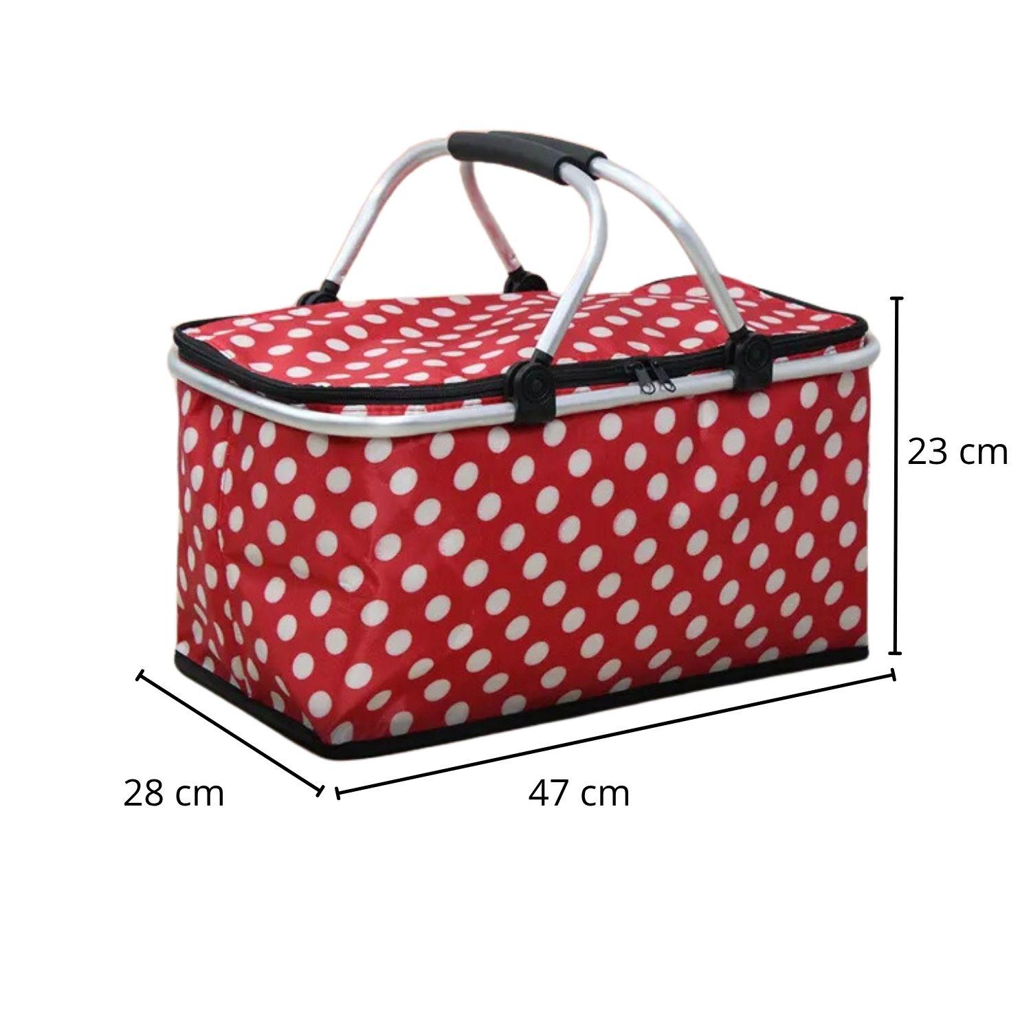 Bolso Termico Plegable Puntos Rojos Cooler Canasta Picnic-4