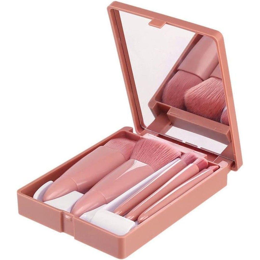 Kit 5 Brochas De Maquillaje Estuche Con Espejo Portátil De Viaje-0