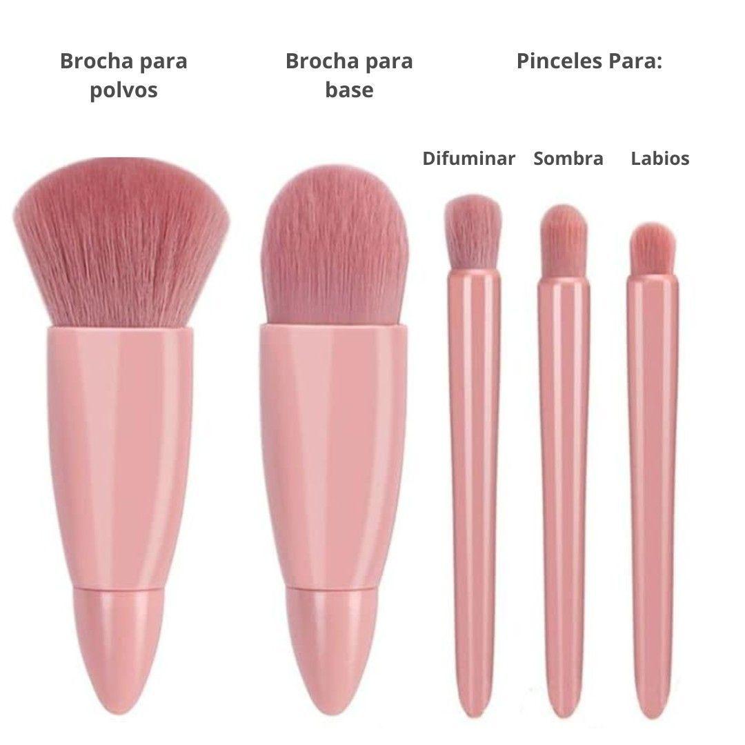 Kit 5 Brochas De Maquillaje Estuche Con Espejo Portátil De Viaje-2