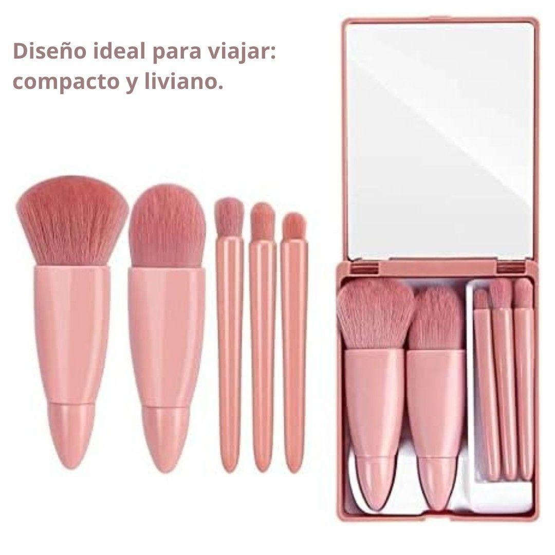 Kit 5 Brochas De Maquillaje Estuche Con Espejo Portátil De Viaje-5