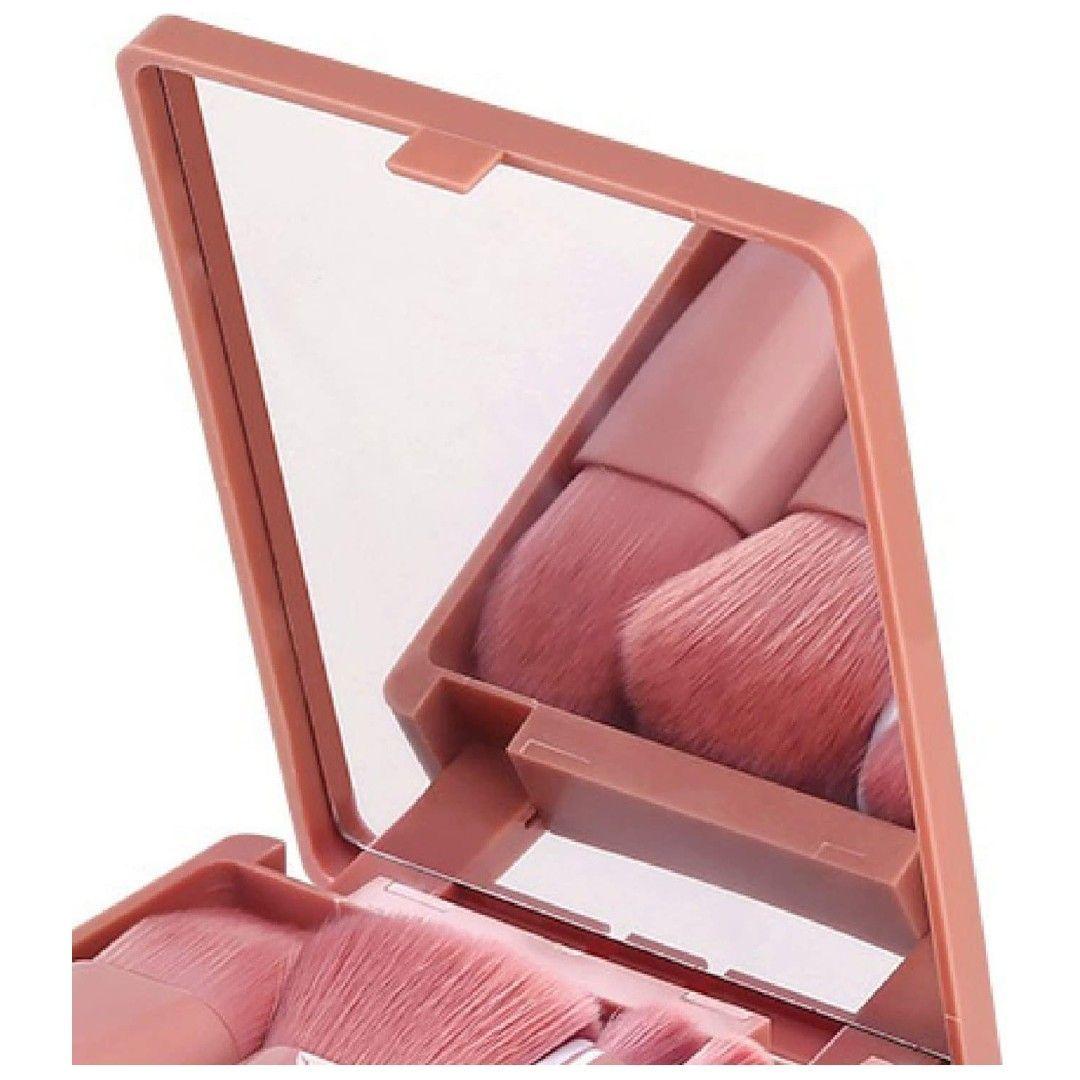 Kit 5 Brochas De Maquillaje Estuche Con Espejo Portátil De Viaje-6