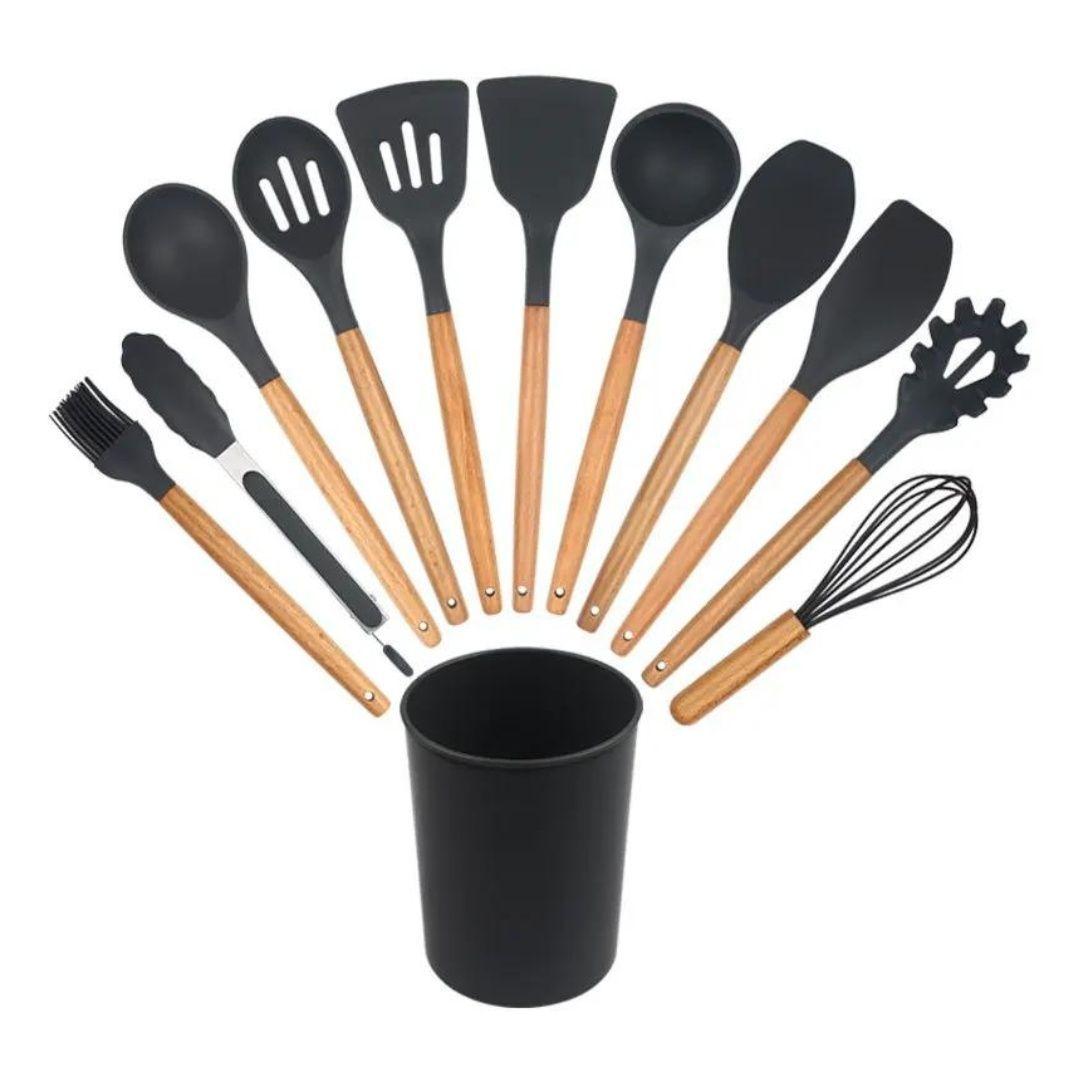 Kit 11 Utensilios De Cocina Set Espátulas De Silicona Antiadherente-0