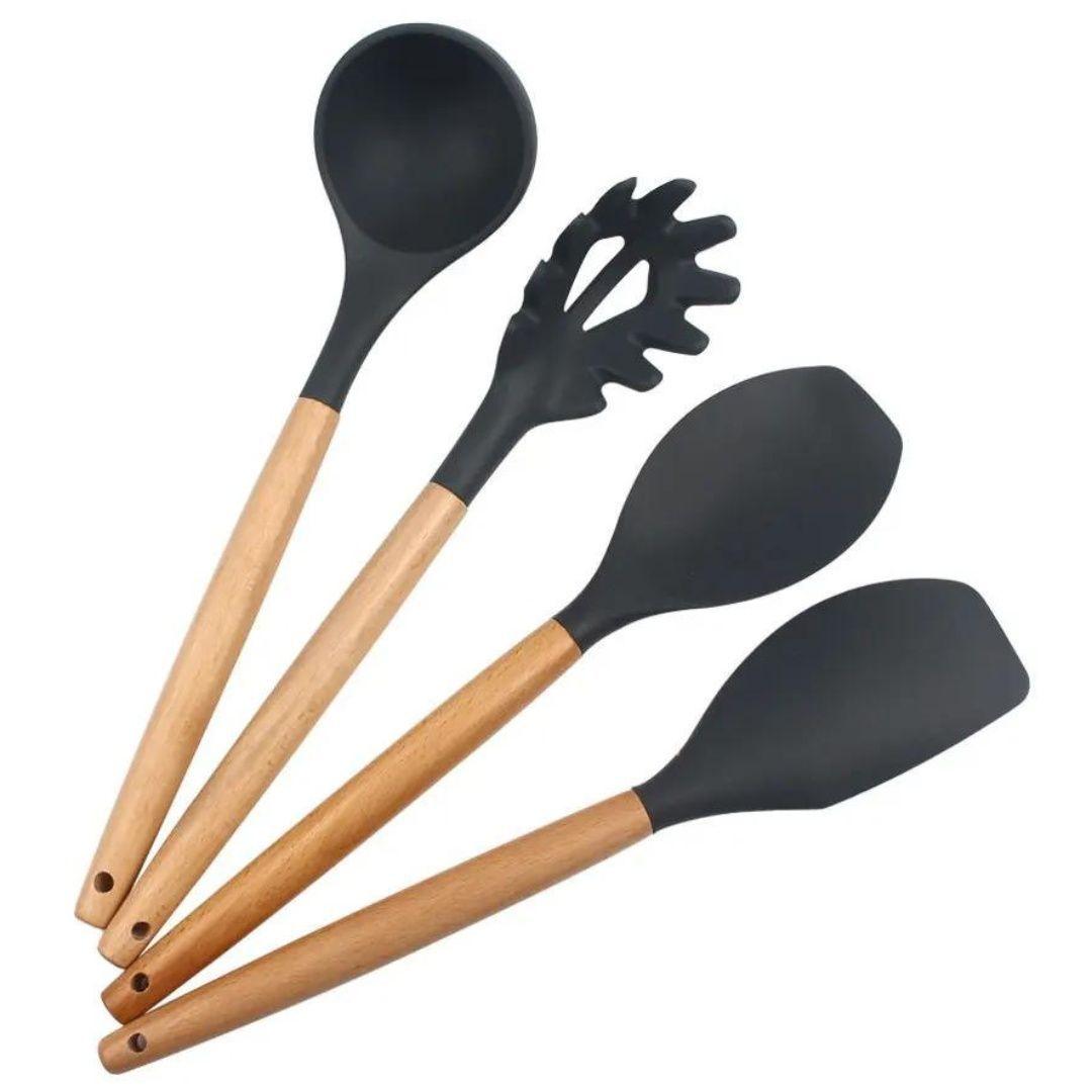 Kit 11 Utensilios De Cocina Set Espátulas De Silicona Antiadherente-2