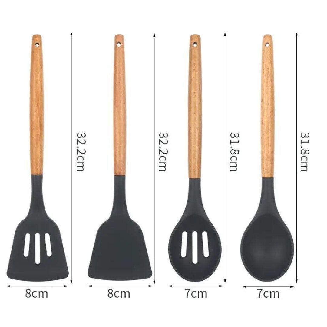 Kit 11 Utensilios De Cocina Set Espátulas De Silicona Antiadherente-5