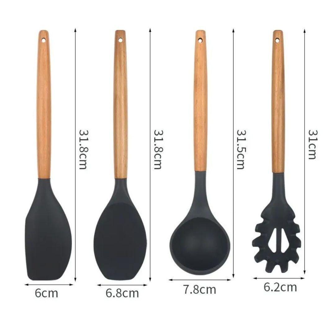 Kit 11 Utensilios De Cocina Set Espátulas De Silicona Antiadherente-6