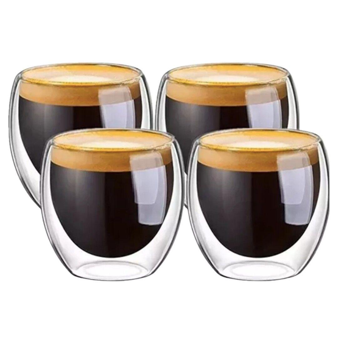 Kit 4 Tazas De Café Doble Pared 250ml Vasos Utensilio Cocina -0