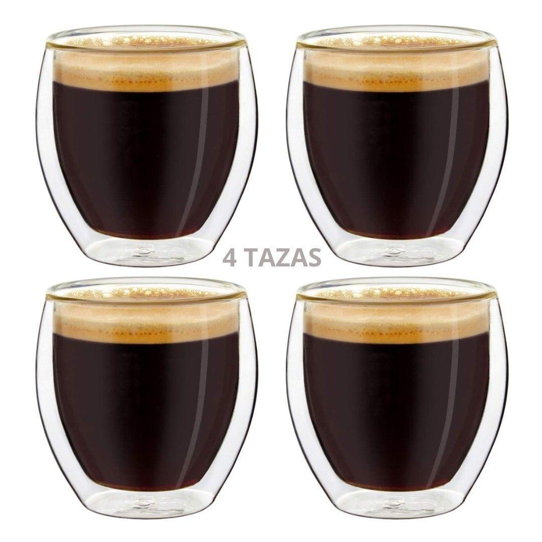 Kit 4 Tazas De Café Doble Pared 250ml Vasos Utensilio Cocina -3