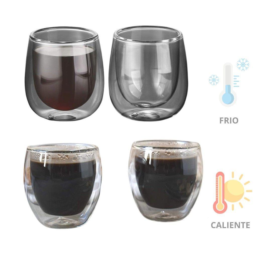 Kit 4 Tazas De Café Doble Pared 250ml Vasos Utensilio Cocina -4