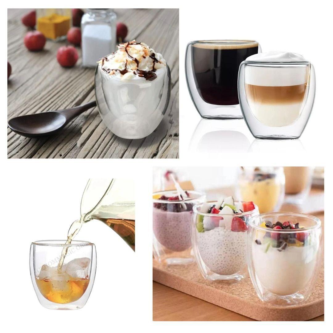 Kit 4 Tazas De Café Doble Pared 250ml Vasos Utensilio Cocina -5
