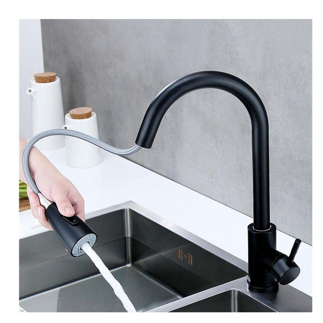 Grifo De Cocina Con Rociador Extraíble Llave Monomando Lavaplatos-4