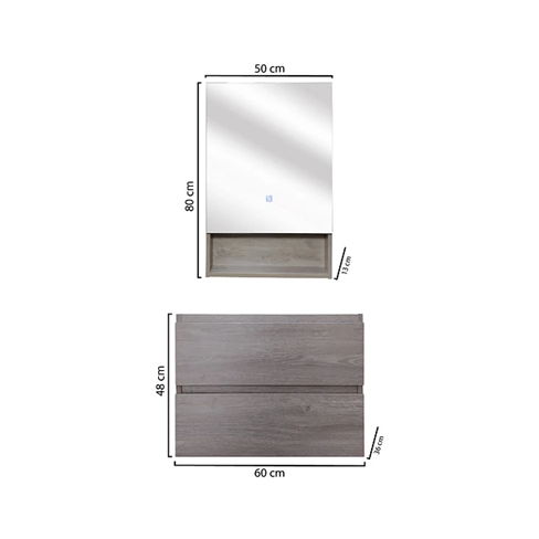 Kit Mueble con Vanitorio a muro y Botiquin Espejo Space Nogal Claro 60cm-2