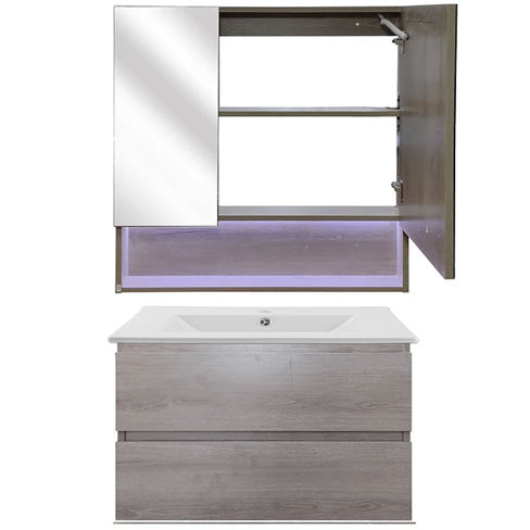 Kit Mueble con Vanitorio a muro y Botiquin Espejo Space Nogal Claro 70cm-2
