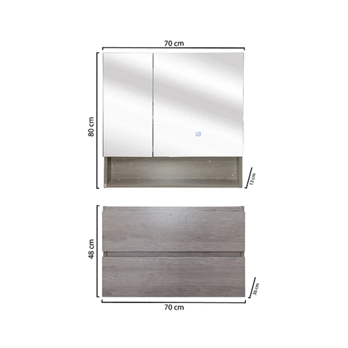 Kit Mueble con Vanitorio a muro y Botiquin Espejo Space Nogal Claro 70cm-3