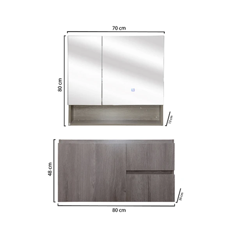 Kit Mueble con Vanitorio a muro y Botiquin Espejo Space Nogal Claro 80cm-3